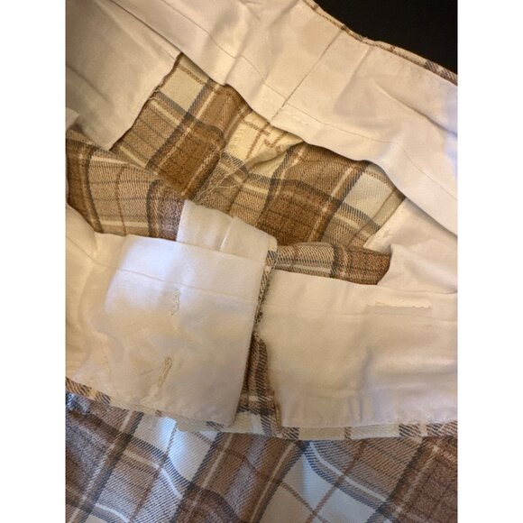 Vintage Haggar Tan & White Plaid Flat Front Belt Loops Polyester Blend 34x30 - Picture 4 of 7